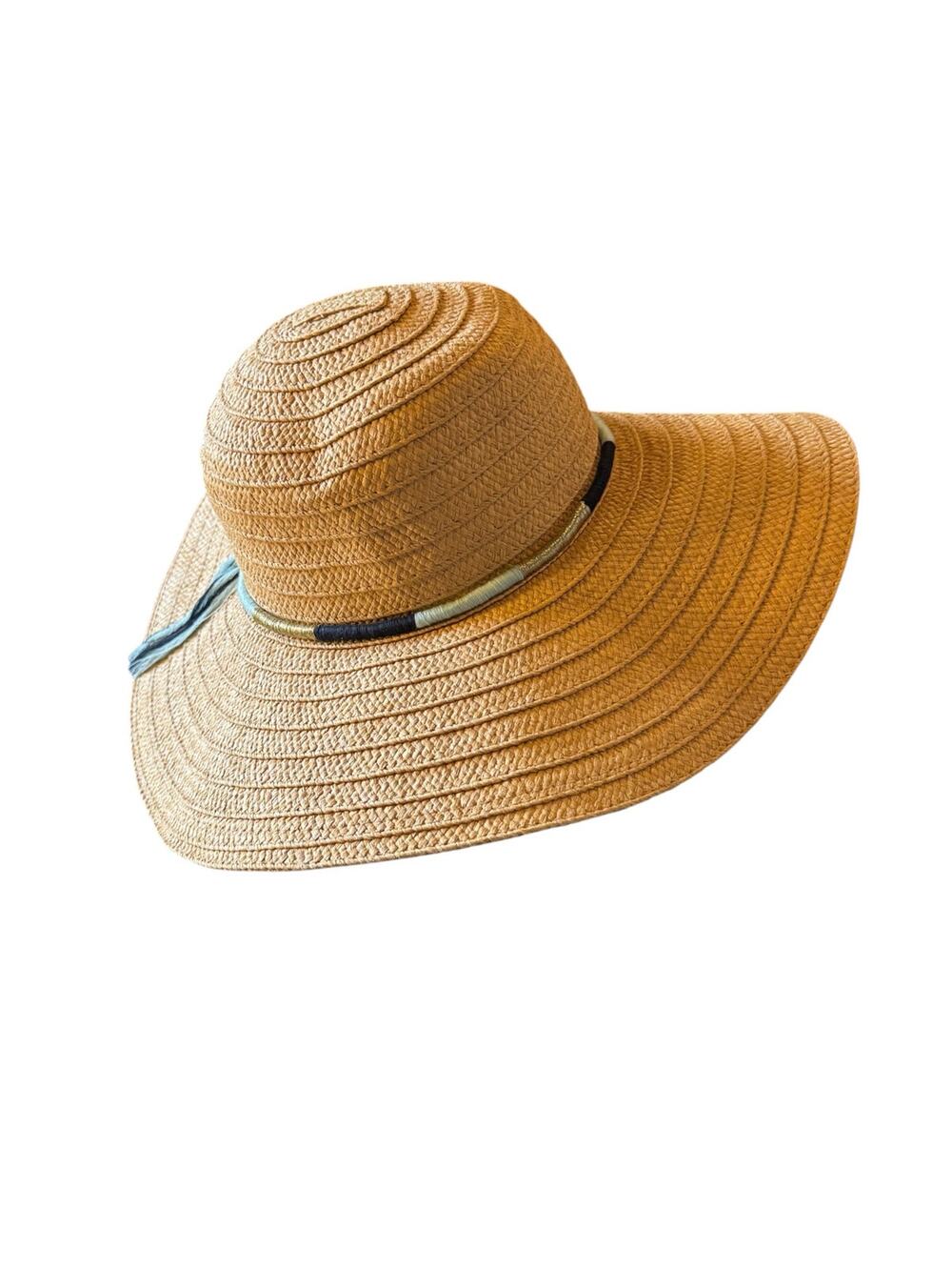 Sole Society Womens Wide Brim Floppy Sun Hat Tan Paper Straw Tassel One Size